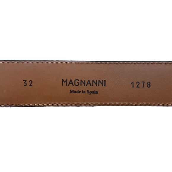 MAGNANNI Square Genuine Leather Belt Black Spain Silver Buckle Style 1278 Sz 32 - Picture 5 of 9